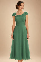 Lightweight Sheath Tea-Length Chiffon Mother of the Bride & Groom Dresses with Cowl Neck & Ruched Waist (SHI22500689)