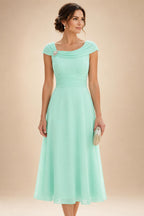 Lightweight Sheath Tea-Length Chiffon Mother of the Bride & Groom Dresses with Cowl Neck & Ruched Waist (SHI22500689)