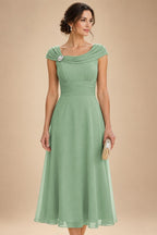 Lightweight Sheath Tea-Length Chiffon Mother of the Bride & Groom Dresses with Cowl Neck & Ruched Waist (SHI22500689)