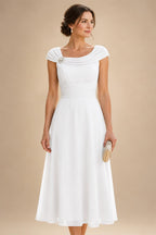 Lightweight Sheath Tea-Length Chiffon Mother of the Bride & Groom Dresses with Cowl Neck & Ruched Waist (SHI22500689)