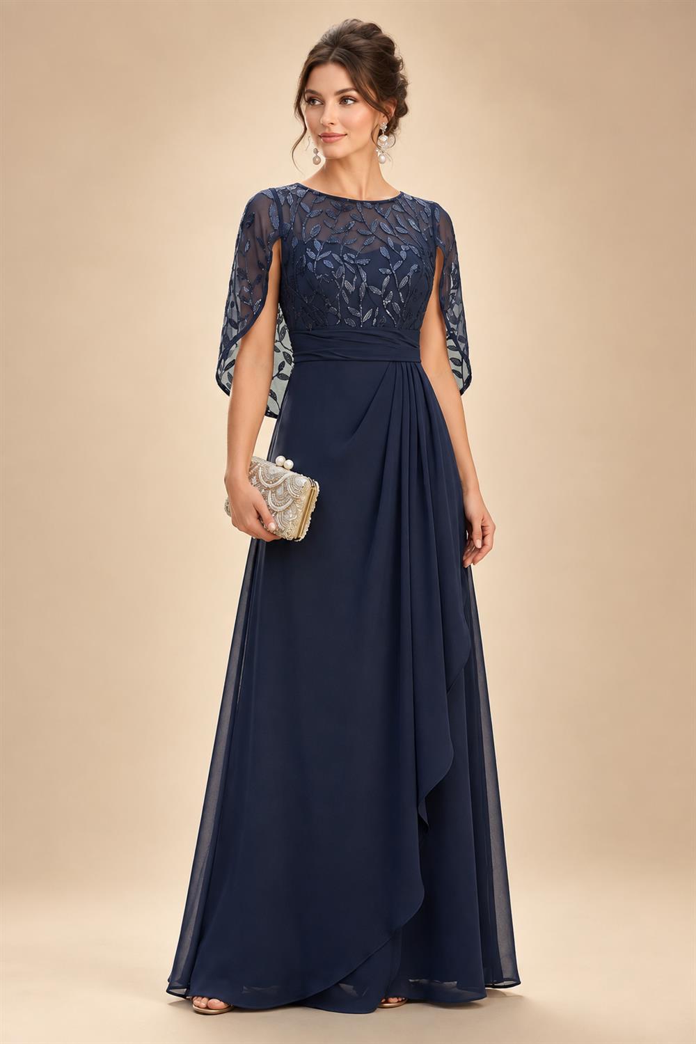 Chiffon A-Line/Princess Scoop Neck Floor-Length Mother of the Bride & Groom Dresses with Tiered Layers (SHI22501536)