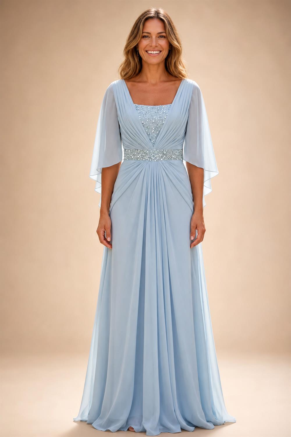 A-Line/Princess V-Neck Floral Embroidery Floor-Length Mother of the Bride & Groom Dresses with Ruched Satin Bodice (SHI22501691)
