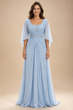 A-Line/Princess Scoop Neck Chiffon Floor-Length Mother of the Bride & Groom Dresses with Lace Appliques & Pleats (SHI22501666)
