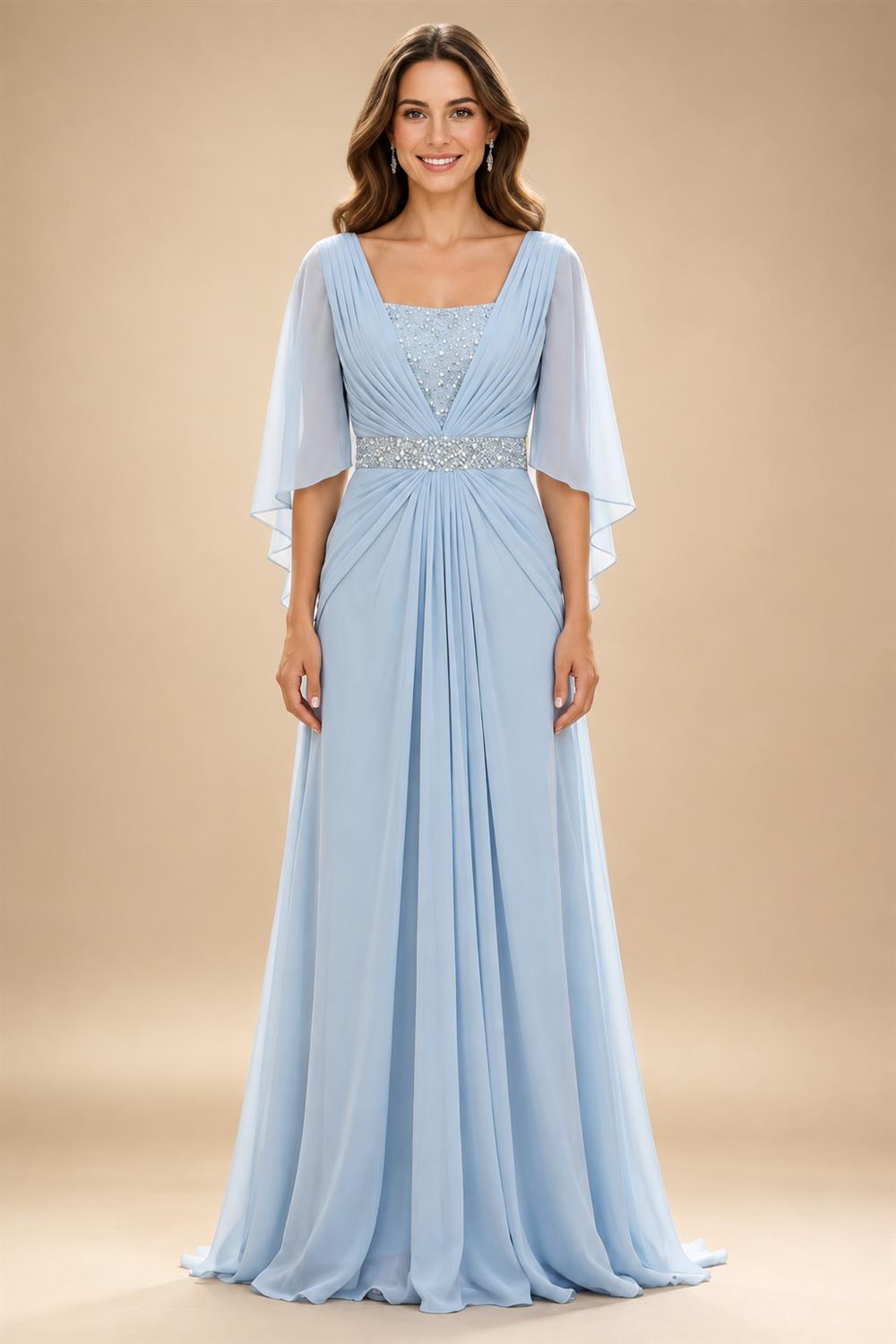 A-Line/Princess Scoop Neck Chiffon Floor-Length Mother of the Bride & Groom Dresses with Lace Appliques & Pleats (SHI22501611)