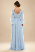 A-Line/Princess Scoop Neck Chiffon Maxi Mother of the Bride & Groom Dresses with Lace Appliques & Pleats (SHI22501638)