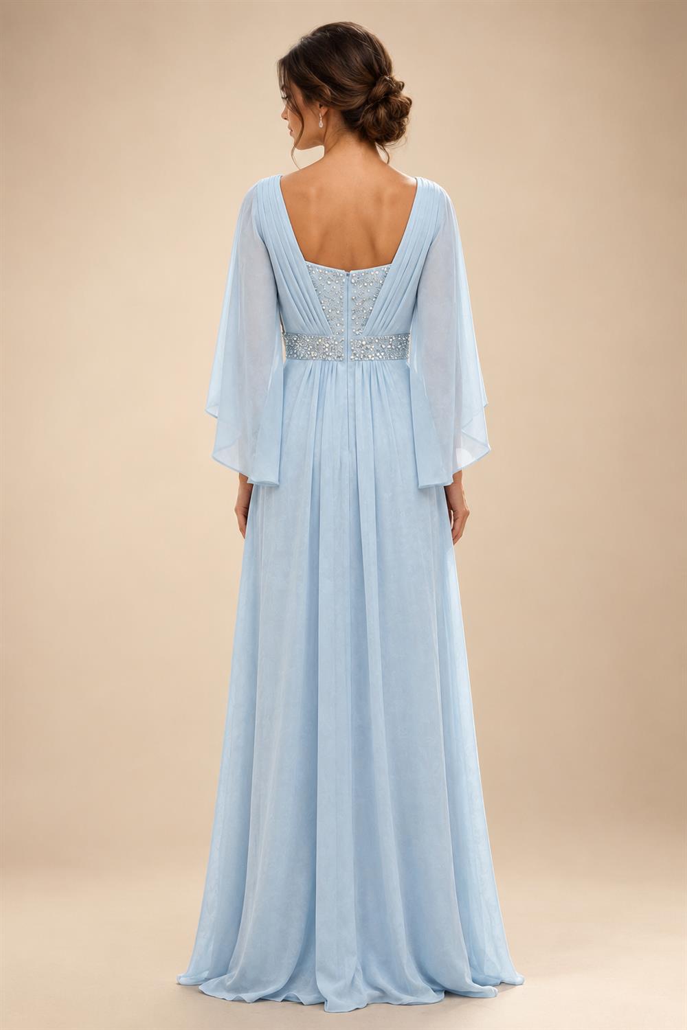 A-Line/Princess V-Neck Chiffon Floor-Length Mother of the Bride & Groom Dresses with Lace Appliques & Ruched Waist (SHI22501678)