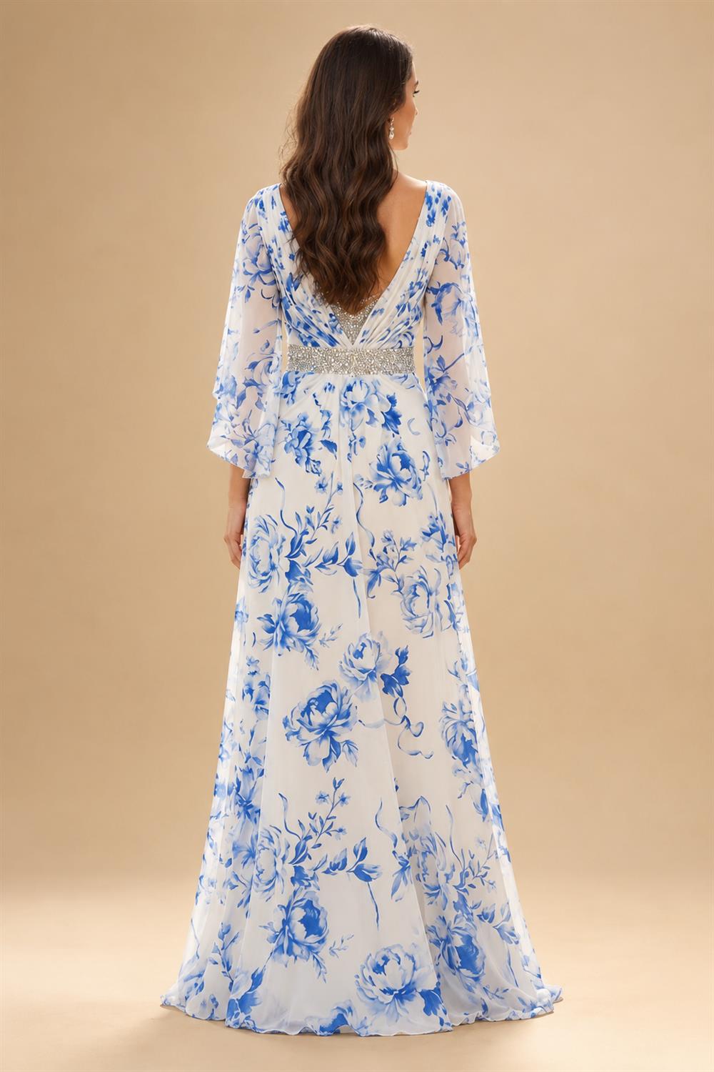 A-Line Chiffon Cape Sleeves Floor-Length Mother of the Bride & Groom Dresses with Ruched Waist (SHI22500705)