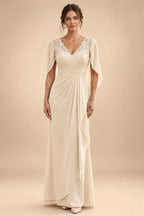 A-Line/Princess Scoop Neck Chiffon Floor-Length Mother of the Bride & Groom Dresses with Lace Appliques & Pleats (SHI22501666)