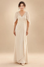 A-Line/Princess V-Neck Chiffon Floor-Length Mother of the Bride & Groom Dresses with Lace Appliques & Pleats (SHI22501605)