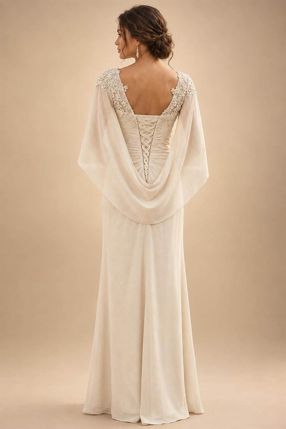 A-Line/Princess V-Neck Chiffon Floor-Length Mother of the Bride & Groom Dresses with Lace Appliques & Ruched Waist (SHI22501678)