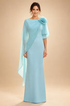 Sheath Satin 3/4 Sleeves Maxi Mother of the Bride & Groom Dresses with Chiffon Cape (SHI22500709)