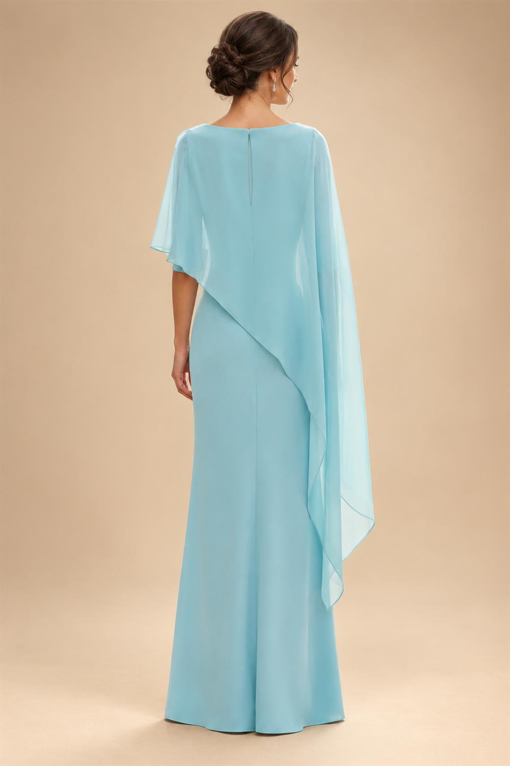 Sheath Satin 3/4 Sleeves Maxi Mother of the Bride & Groom Dresses with Chiffon Cape (SHI22500709)