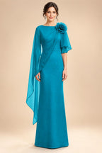 Sheath Satin 3/4 Sleeves Maxi Mother of the Bride & Groom Dresses with Chiffon Cape (SHI22500709)