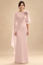 Sheath Satin 3/4 Sleeves Maxi Mother of the Bride & Groom Dresses with Chiffon Cape (SHI22500709)