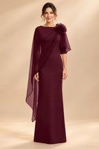Sheath Satin 3/4 Sleeves Maxi Mother of the Bride & Groom Dresses with Chiffon Cape (SHI22500709)