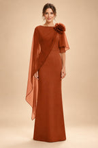 Sheath Satin 3/4 Sleeves Maxi Mother of the Bride & Groom Dresses with Chiffon Cape (SHI22500709)