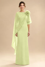 Sheath Satin 3/4 Sleeves Maxi Mother of the Bride & Groom Dresses with Chiffon Cape (SHI22500709)