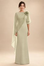 Sheath Satin 3/4 Sleeves Maxi Mother of the Bride & Groom Dresses with Chiffon Cape (SHI22500709)