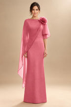Sheath Satin 3/4 Sleeves Maxi Mother of the Bride & Groom Dresses with Chiffon Cape (SHI22500709)