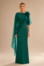 Sheath Satin 3/4 Sleeves Maxi Mother of the Bride & Groom Dresses with Chiffon Cape (SHI22500709)
