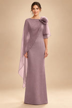 Sheath Satin 3/4 Sleeves Maxi Mother of the Bride & Groom Dresses with Chiffon Cape (SHI22500709)