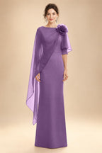 Sheath Satin 3/4 Sleeves Maxi Mother of the Bride & Groom Dresses with Chiffon Cape (SHI22500709)