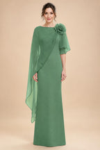 Sheath Satin 3/4 Sleeves Maxi Mother of the Bride & Groom Dresses with Chiffon Cape (SHI22500709)