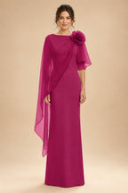 Sheath Satin 3/4 Sleeves Maxi Mother of the Bride & Groom Dresses with Chiffon Cape (SHI22500709)