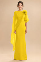 Sheath Satin 3/4 Sleeves Maxi Mother of the Bride & Groom Dresses with Chiffon Cape (SHI22500709)