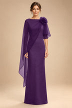 Sheath Satin 3/4 Sleeves Maxi Mother of the Bride & Groom Dresses with Chiffon Cape (SHI22500709)