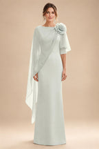 Sheath Satin 3/4 Sleeves Maxi Mother of the Bride & Groom Dresses with Chiffon Cape (SHI22500709)