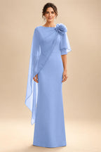 Sheath Satin 3/4 Sleeves Maxi Mother of the Bride & Groom Dresses with Chiffon Cape (SHI22500709)