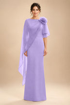 Sheath Satin 3/4 Sleeves Maxi Mother of the Bride & Groom Dresses with Chiffon Cape (SHI22500709)