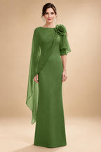 Sheath Satin 3/4 Sleeves Maxi Mother of the Bride & Groom Dresses with Chiffon Cape (SHI22500709)