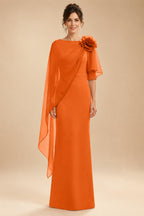 Sheath Satin 3/4 Sleeves Maxi Mother of the Bride & Groom Dresses with Chiffon Cape (SHI22500709)
