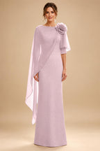 Sheath Satin 3/4 Sleeves Maxi Mother of the Bride & Groom Dresses with Chiffon Cape (SHI22500709)