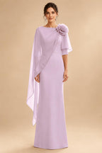 Sheath Satin 3/4 Sleeves Maxi Mother of the Bride & Groom Dresses with Chiffon Cape (SHI22500709)