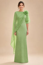 Sheath Satin 3/4 Sleeves Maxi Mother of the Bride & Groom Dresses with Chiffon Cape (SHI22500709)