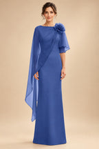 Sheath Satin 3/4 Sleeves Maxi Mother of the Bride & Groom Dresses with Chiffon Cape (SHI22500709)
