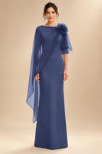 Sheath Satin 3/4 Sleeves Maxi Mother of the Bride & Groom Dresses with Chiffon Cape (SHI22500709)