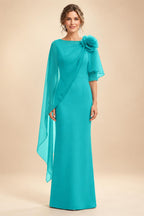 Sheath Satin 3/4 Sleeves Maxi Mother of the Bride & Groom Dresses with Chiffon Cape (SHI22500709)