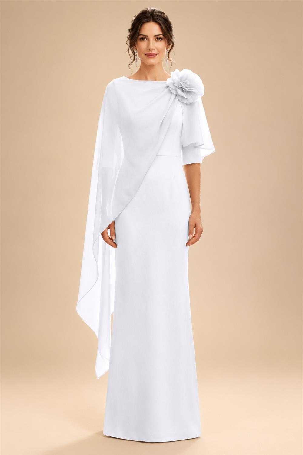 Sheath Satin 3/4 Sleeves Maxi Mother of the Bride & Groom Dresses with Chiffon Cape (SHI22500709)