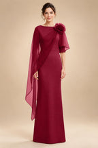 Sheath Satin 3/4 Sleeves Maxi Mother of the Bride & Groom Dresses with Chiffon Cape (SHI22500709)