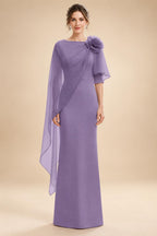 Sheath Satin 3/4 Sleeves Maxi Mother of the Bride & Groom Dresses with Chiffon Cape (SHI22500709)