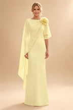 Sheath Satin 3/4 Sleeves Maxi Mother of the Bride & Groom Dresses with Chiffon Cape (SHI22500709)