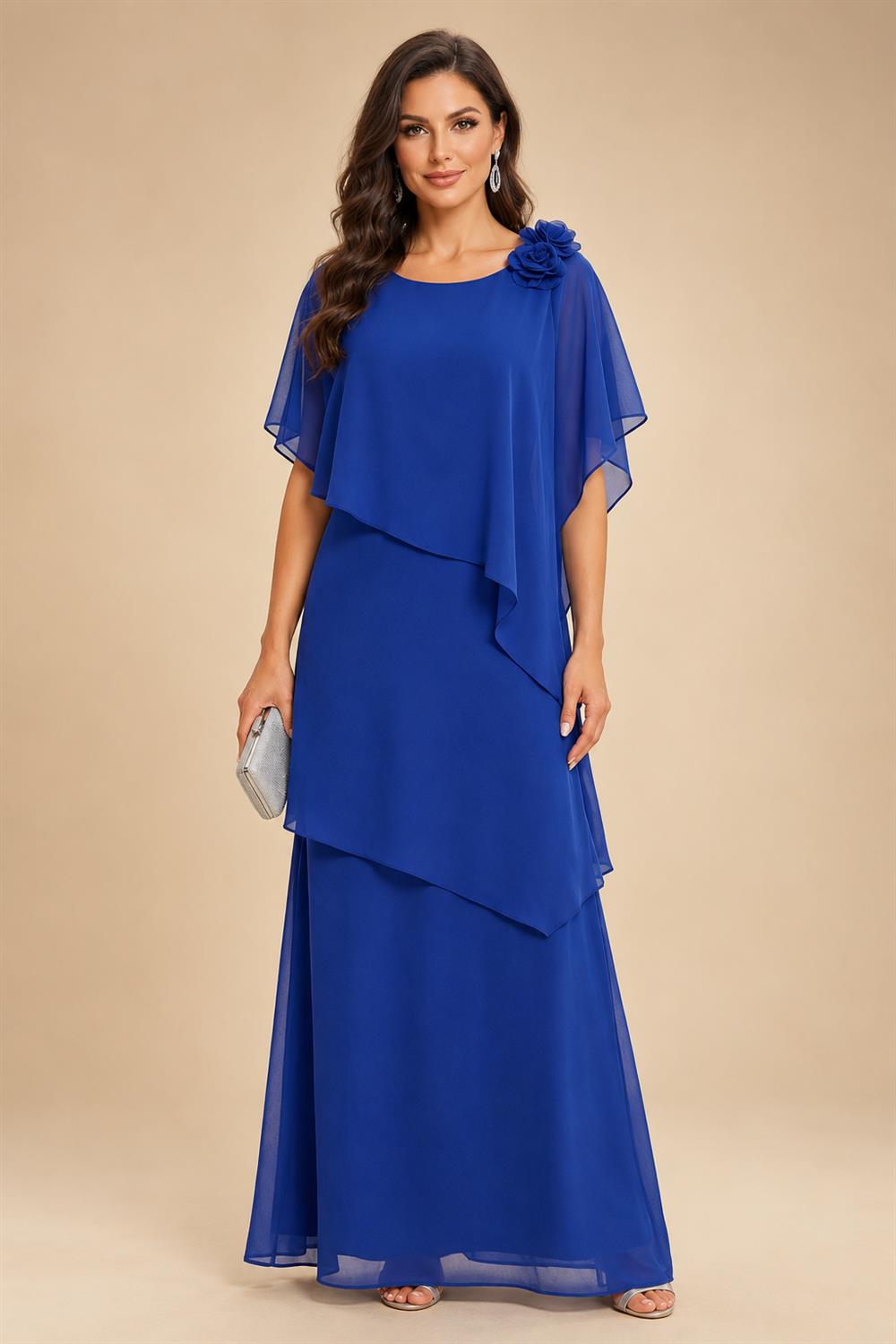 Chiffon A-Line/Princess Scoop Neck Floor-Length Mother of the Bride & Groom Dresses with Tiered Layers (SHI22501536)