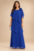 A-Line Floor-Length Chiffon Cape Sleeves Mother of the Bride & Groom Dresses with Tiered Ruffles (SHI22500723)