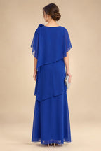 A-Line Floor-Length Chiffon Cape Sleeves Mother of the Bride & Groom Dresses with Tiered Ruffles (SHI22500723)