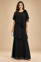A-Line Floor-Length Chiffon Cape Sleeves Mother of the Bride & Groom Dresses with Tiered Ruffles (SHI22500723)