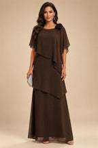 A-Line Floor-Length Chiffon Cape Sleeves Mother of the Bride & Groom Dresses with Tiered Ruffles (SHI22500723)